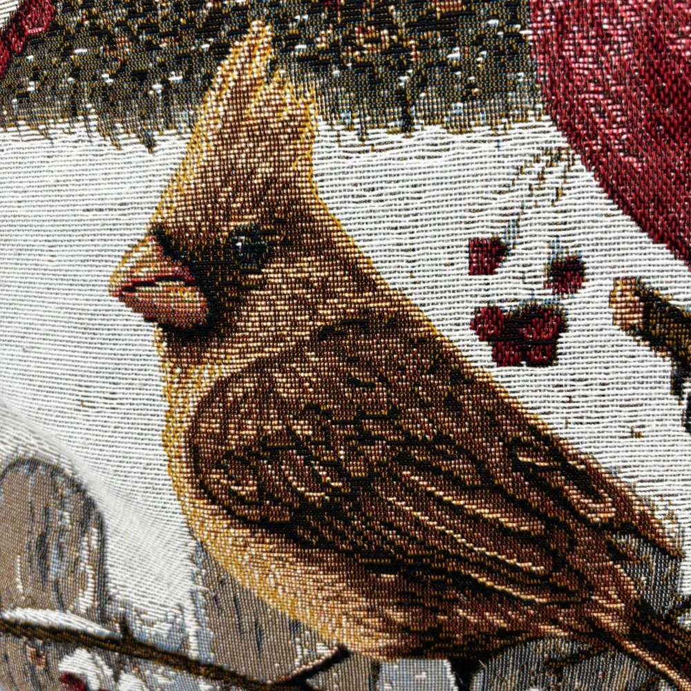 Winter Cardinal Woven Tapestry Throw Pillow Red Bird Holiday Decor 12.5x12.5